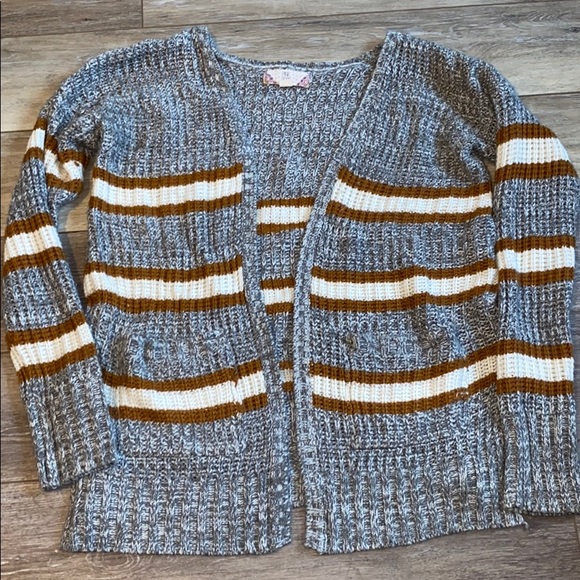 Pink Rose Sweaters - Pink Rose Gray Mustard Striped Cardigan Size Large